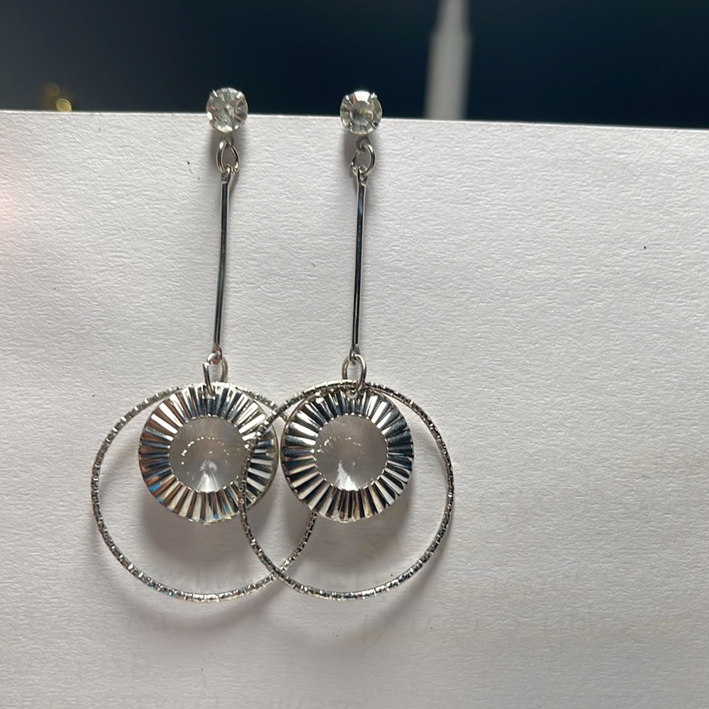 Silver Textured Stud Drop Earrings - Picture 2 of 5